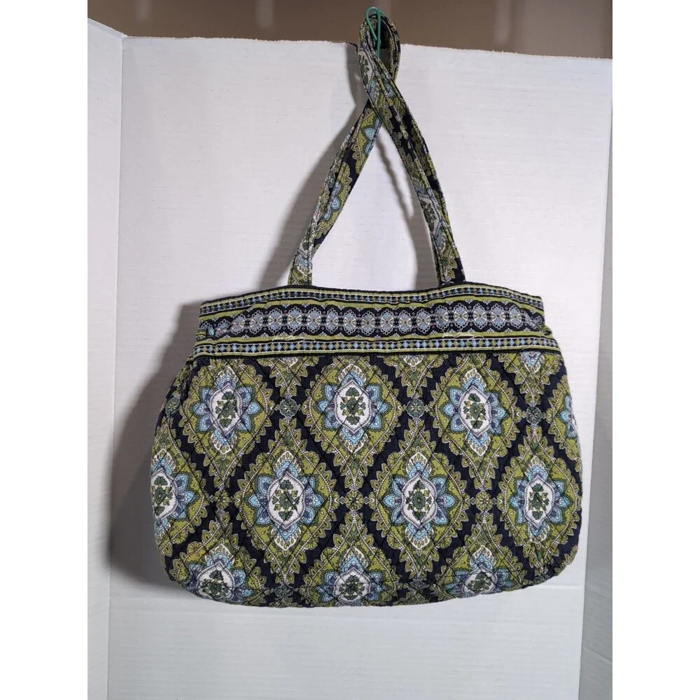 VERA BRADLEY GREEN & BLUE  EXPANDABLE SIDE TIE PURSE BAG TOTE